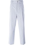 3.1 Phillip Lim Striped Belted Trousers, Men's, Size: 32, Blue, Cotton/polyester