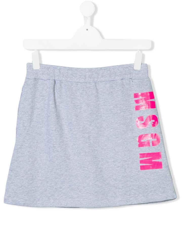 Msgm Kids Logo Print Skirt - Grey