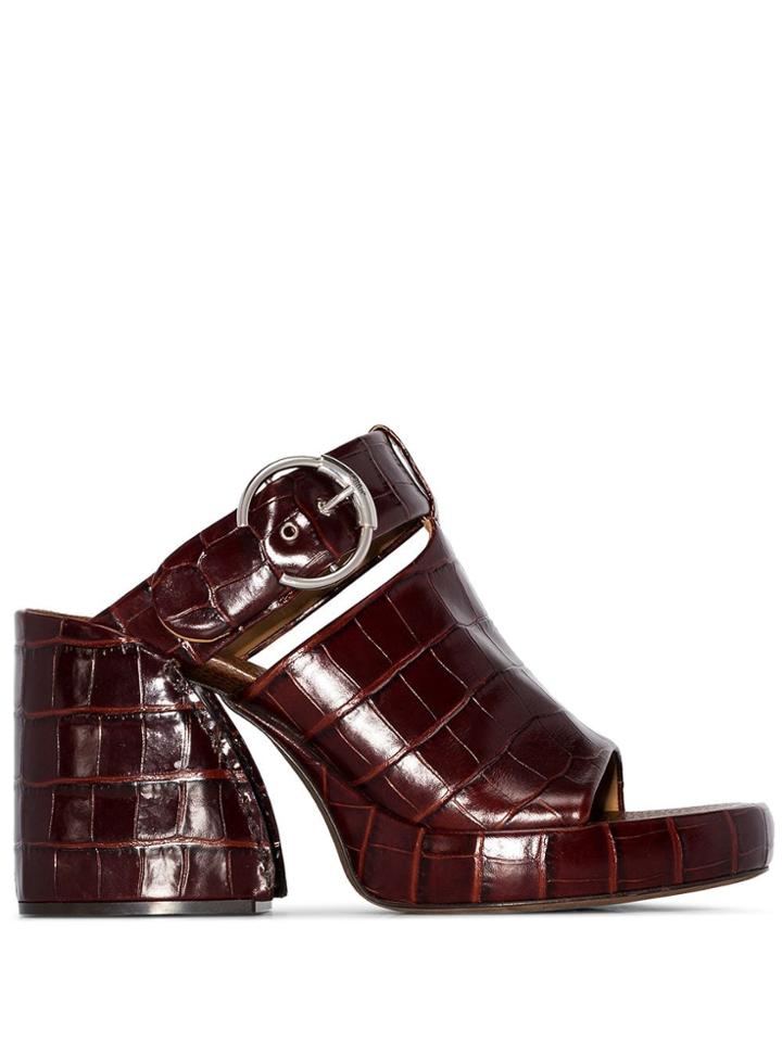 Chloé Brown Wave 65 Croc Effect Mules