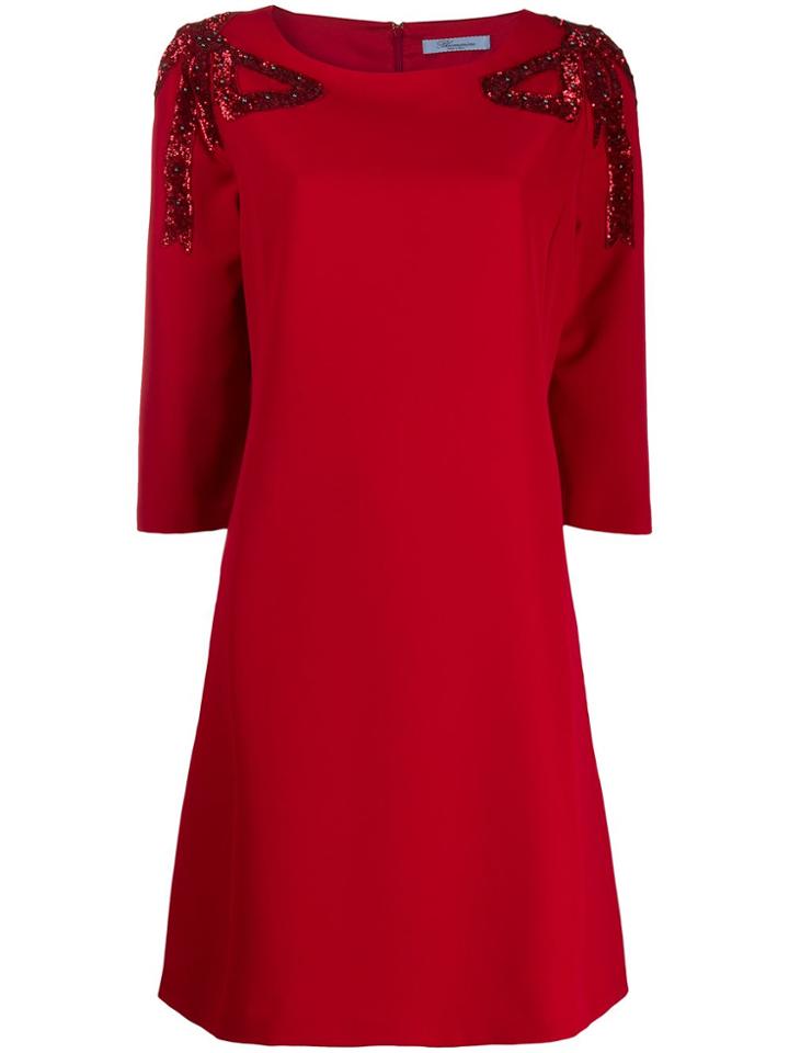 Blumarine Sequined-shoulders Midi Dress - Red