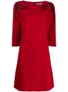 Blumarine Sequined-shoulders Midi Dress - Red