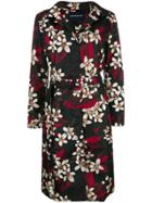 Samantha Sung Floral Print Trench Coat - Black