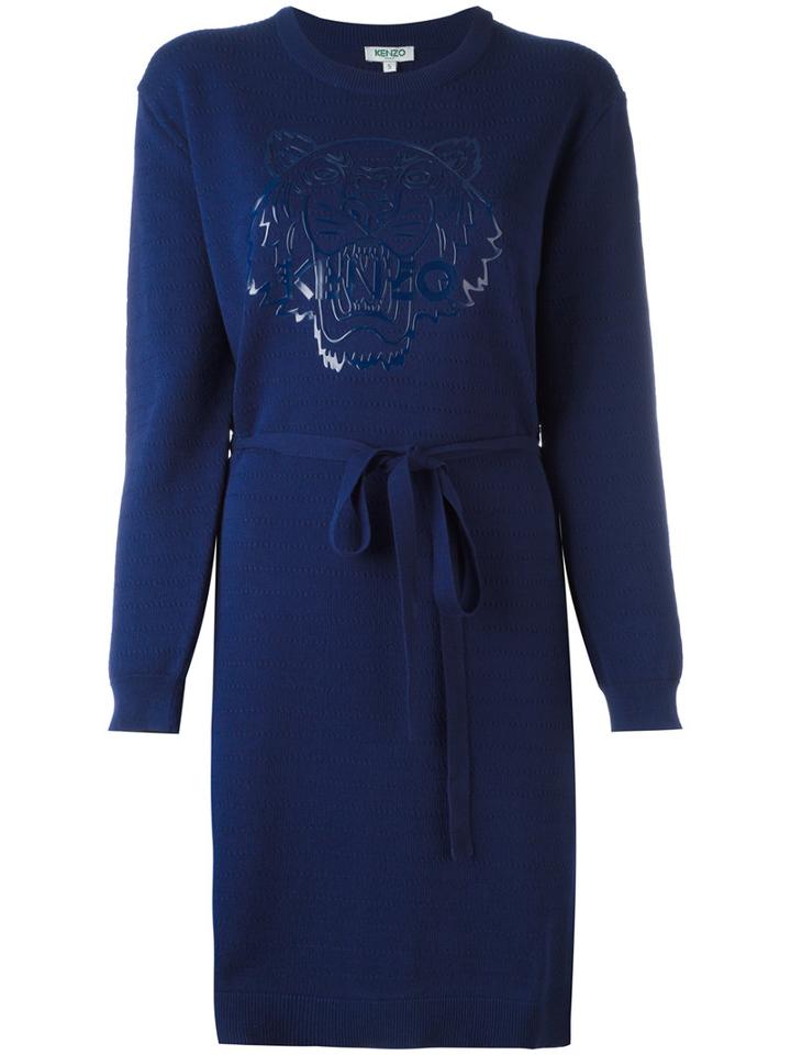 Kenzo - Tiger Pointelle Sweater Dress - Women - Cotton - M, Women's, Blue, Cotton