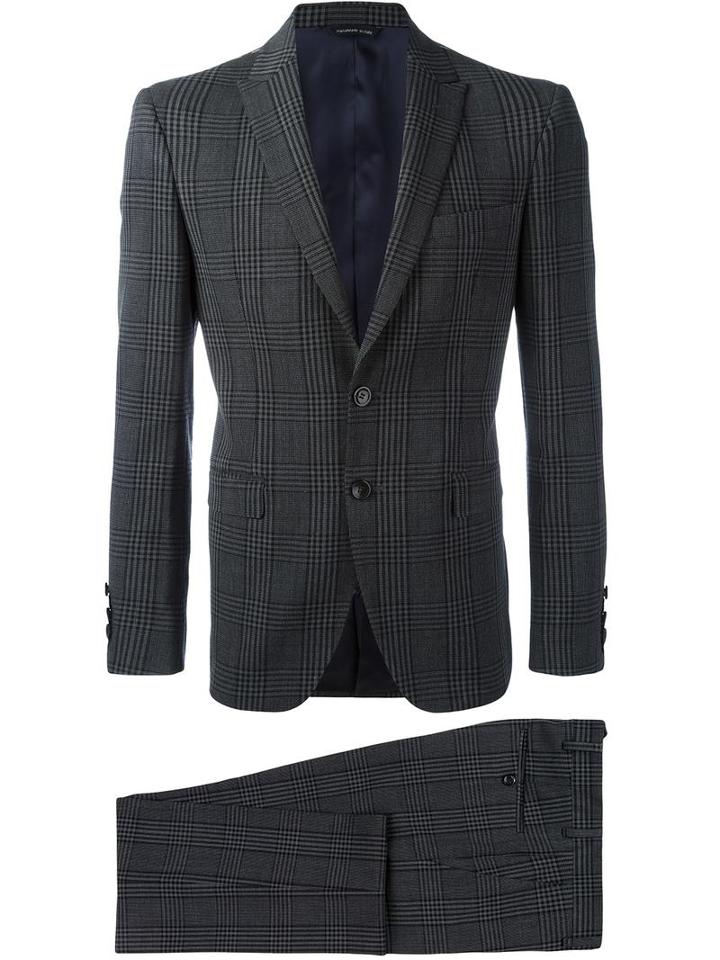 Tonello Plaid Fitted Suit, Men's, Size: 50, Grey, Spandex/elastane/viscose/virgin Wool