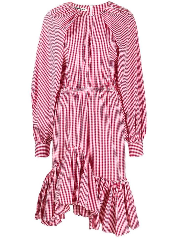 Jourden Gingham Asymmetric Midi Dress - Red