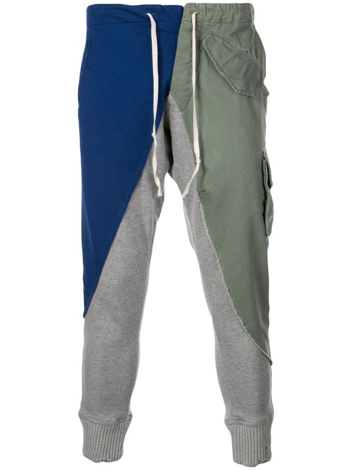 Greg Lauren Contrast Panel Trousers - Green
