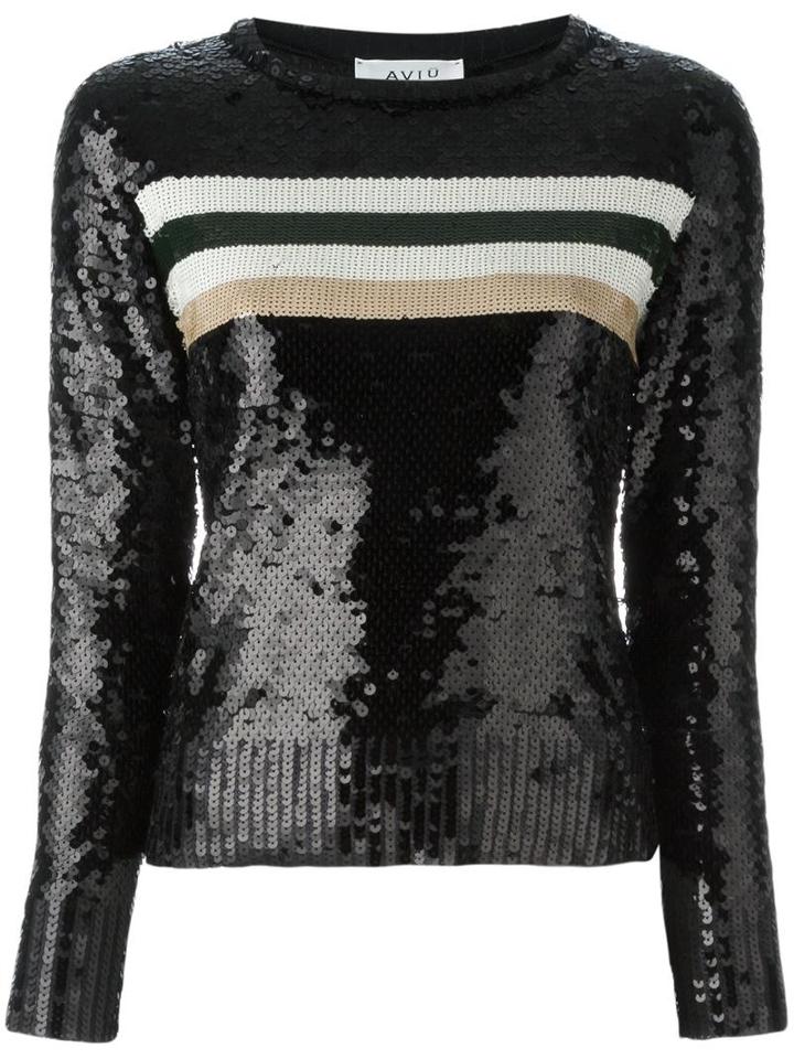 Aviù - Sequin Embellished Jumper - Women - Polyamide/polyester/spandex/elastane - 42, Black, Polyamide/polyester/spandex/elastane