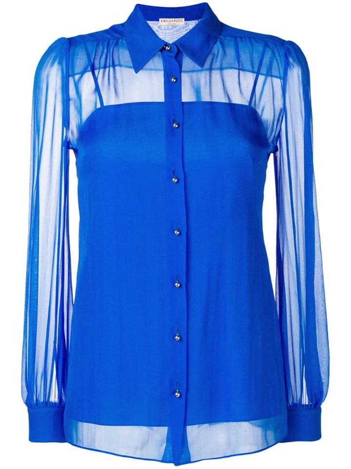 Emilio Pucci Blue Georgette Silk Button-down Shirt