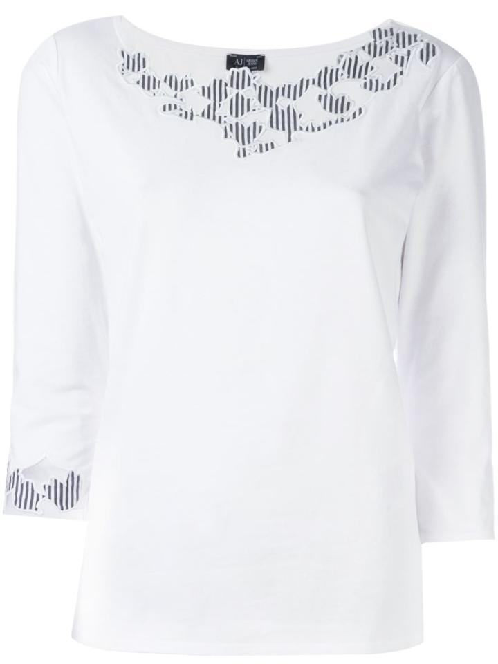 Armani Jeans Embroidered Detail T-shirt, Women's, Size: 48, White, Cotton/spandex/elastane