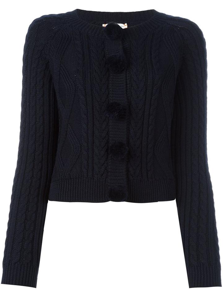 Chinti And Parker Aran Pom-pom Cardigan, Women's, Size: Xs, Blue, Merino