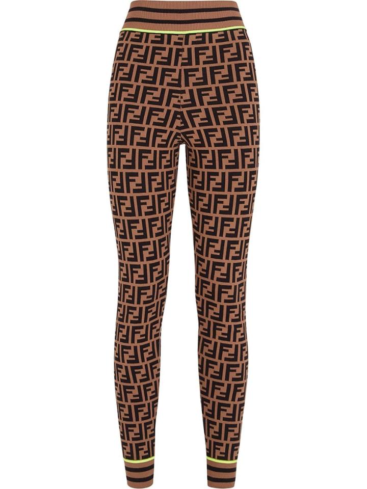 Fendi Ff Logo Knit Leggings - Brown
