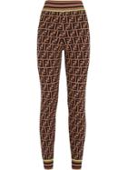 Fendi Ff Logo Knit Leggings - Brown