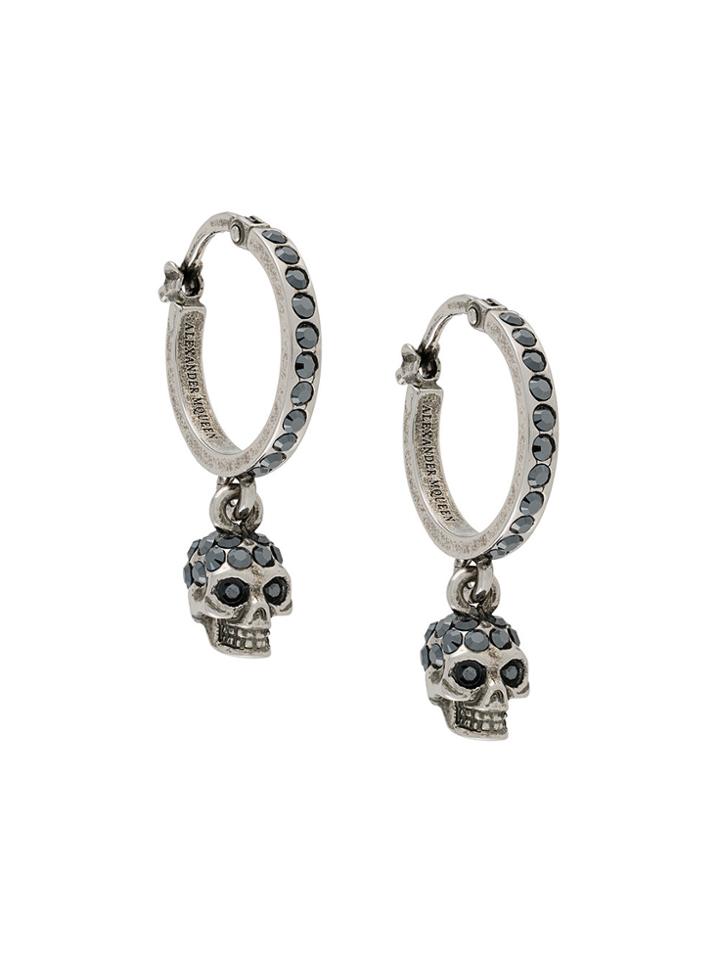 Alexander Mcqueen Crystal Embellished Skull Pendant Hoops - Metallic