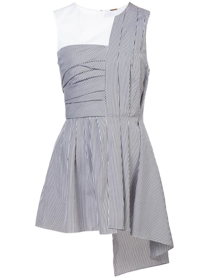 Adam Lippes Striped Pleated Asymmetric Shell - White
