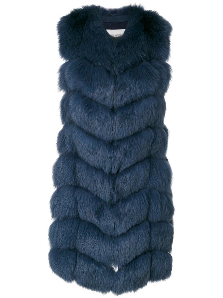 Yves Salomon Fox Fur Quilted Gilet - Blue