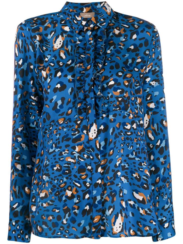 Altea Ruffled Leopard Print Shirt - Blue