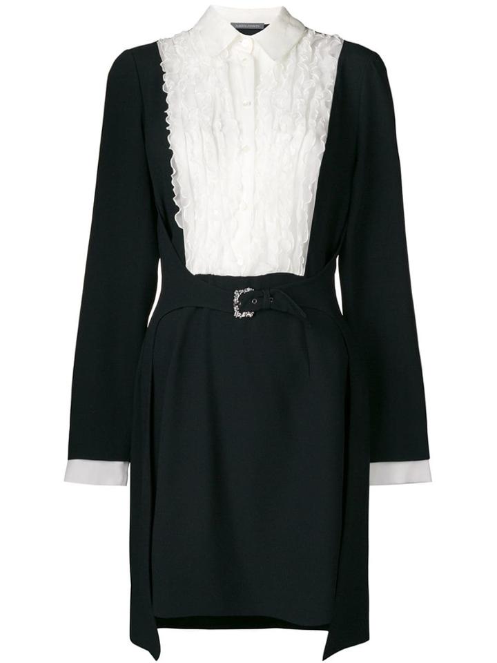 Alberta Ferretti Ruffle Placket Colour Block Shirt Dress - Black