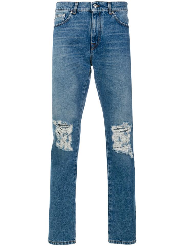 Msgm Destroyed Denim Pants - Blue