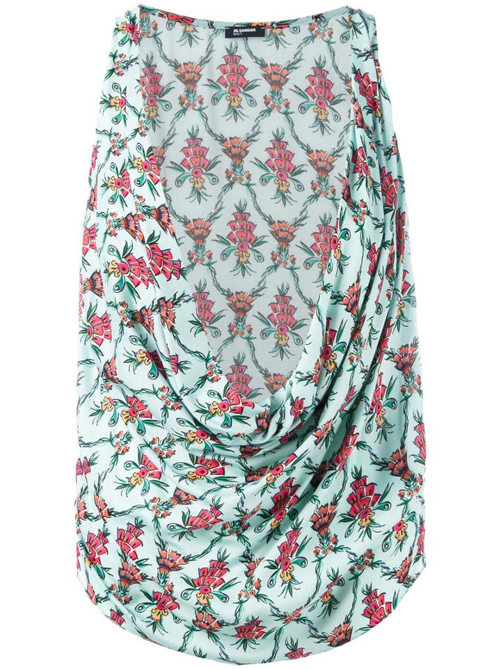 Jil Sander Navy Floral Print Top, Women's, Size: 34, Blue, Rayon