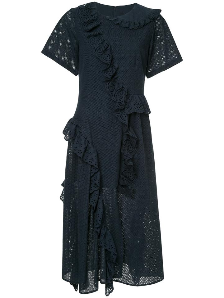 Goen.j Broderie-anglaise Ruffle Midi Dress - Blue