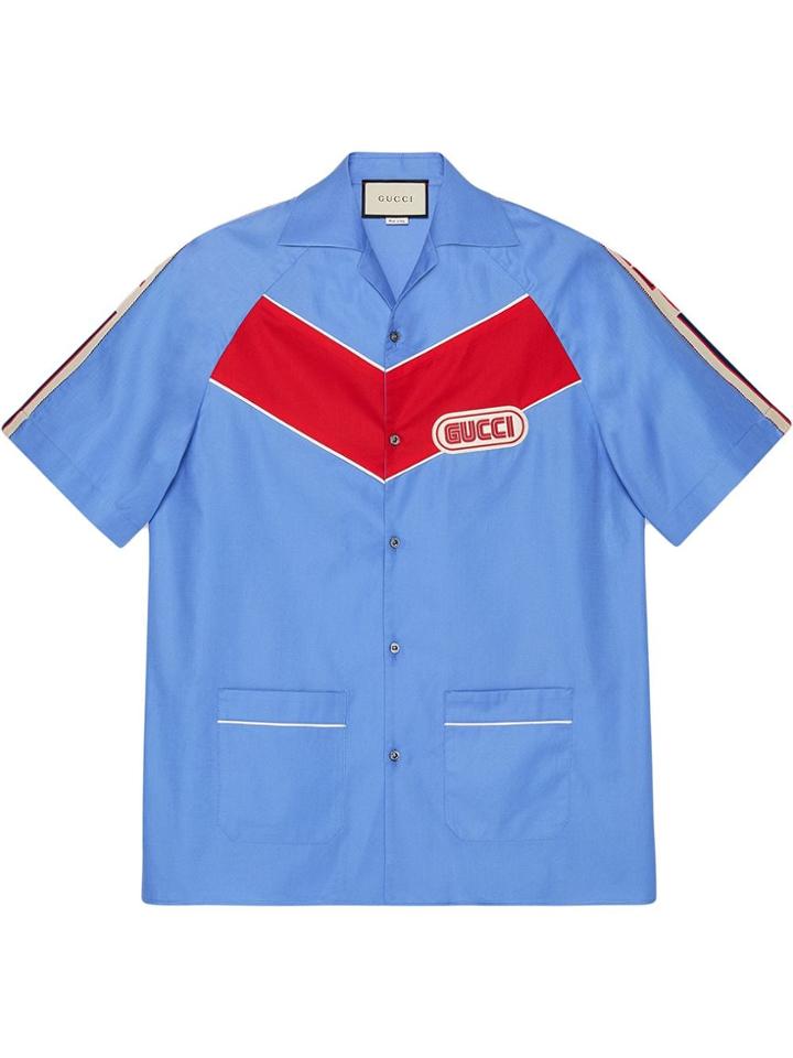Gucci Bowling Shirt With Gucci Patch - Blue