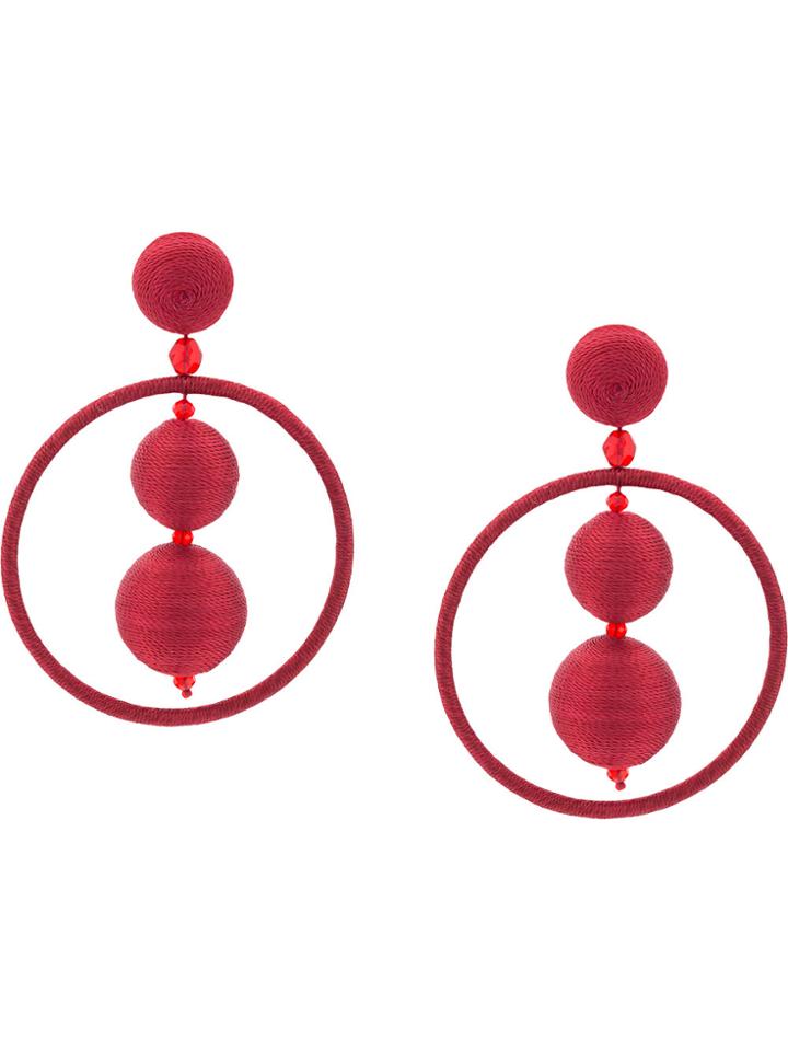 Oscar De La Renta Double Beaded Ball Hoop Earrings - Red
