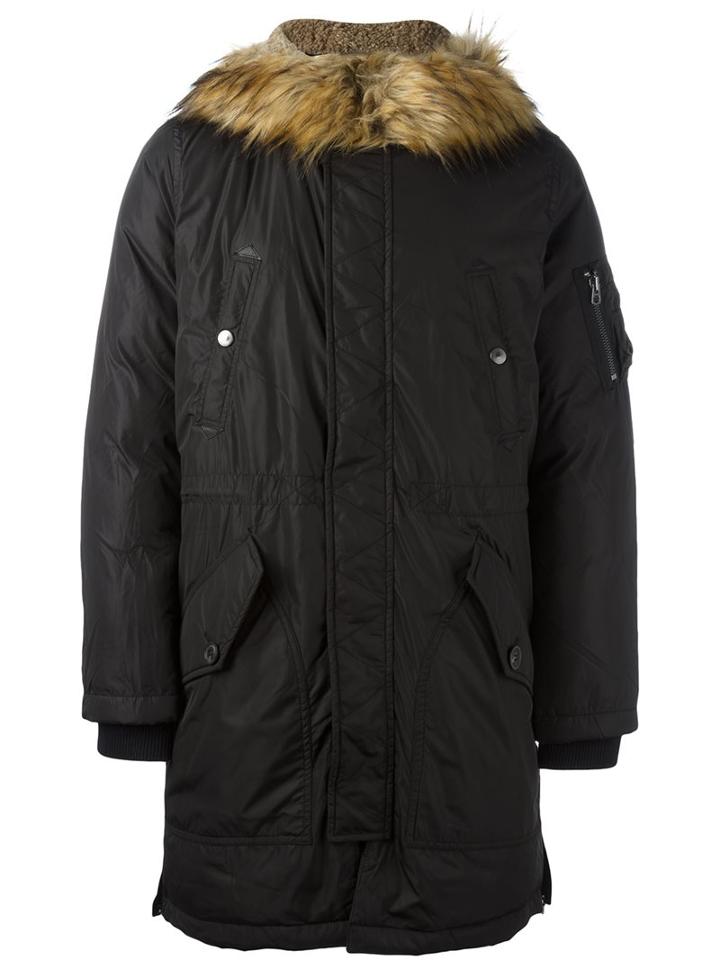 Diesel 'w-asily' Parka Coat, Men's, Size: Small, Black, Polyester/polyamide/leather