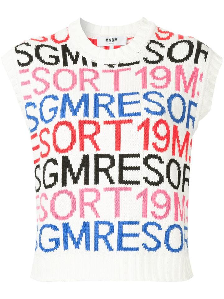 Msgm Logo Intarsia Knit Vest - White