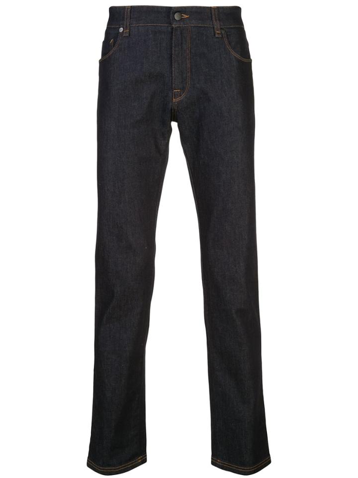 Fendi Logo Tape Straight Leg Jeans - Blue