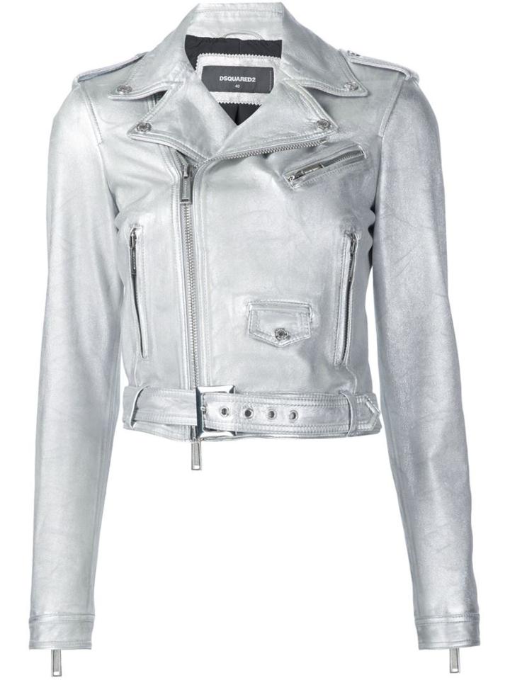 Dsquared2 Metallic (grey) Biker Jacket, Women's, Size: 40, Leather