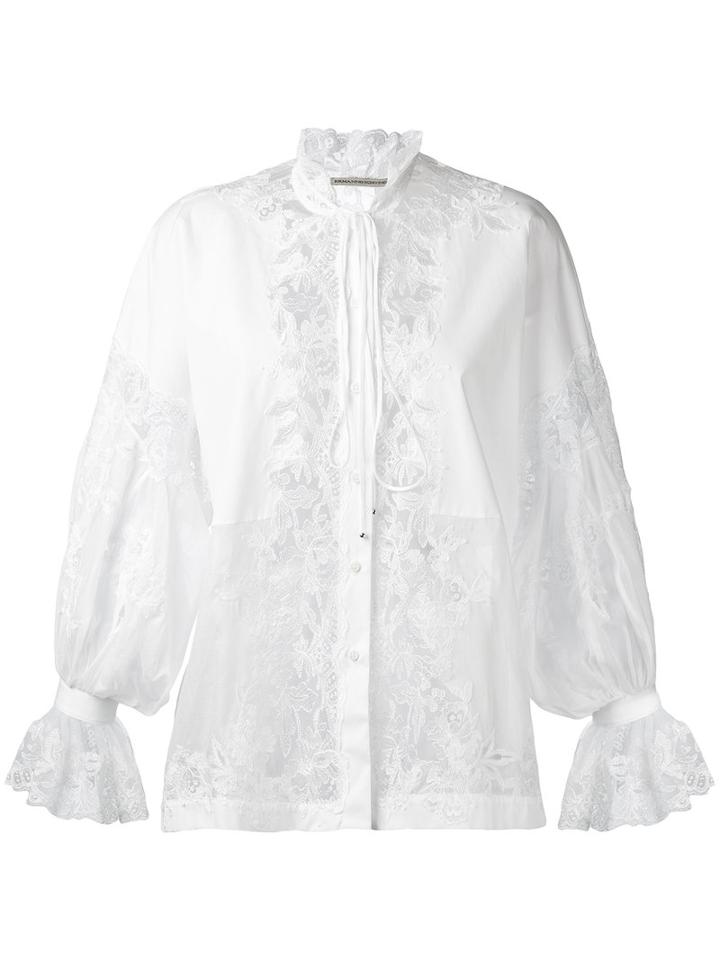 Ermanno Scervino - Lace Panel Blouse - Women - Cotton/polyamide/polyester/viscose - 46, White, Cotton/polyamide/polyester/viscose
