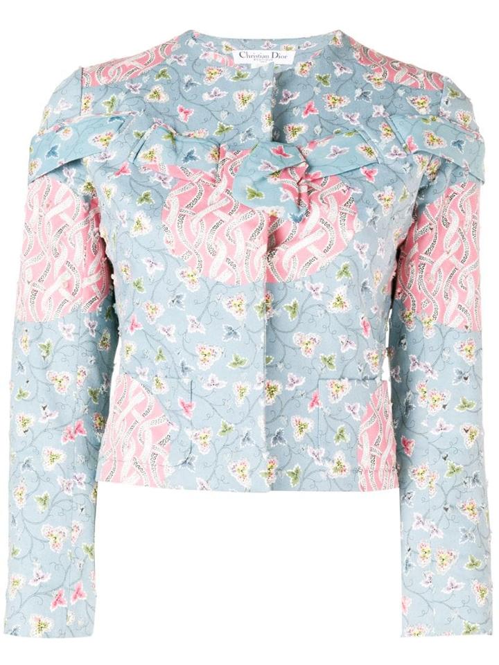 Christian Dior Pre-owned Abstract Print Collarless Jacket - Blue
