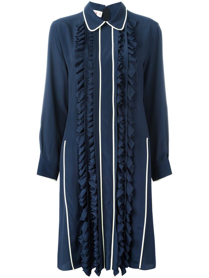 Marni Ruffle Trim Dress, Women's, Size: 42, Blue, Silk/acetate