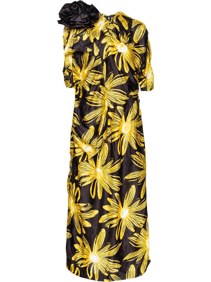 Miu Miu Daisy Print Draped Dress - Black