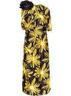 Miu Miu Daisy Print Draped Dress - Black