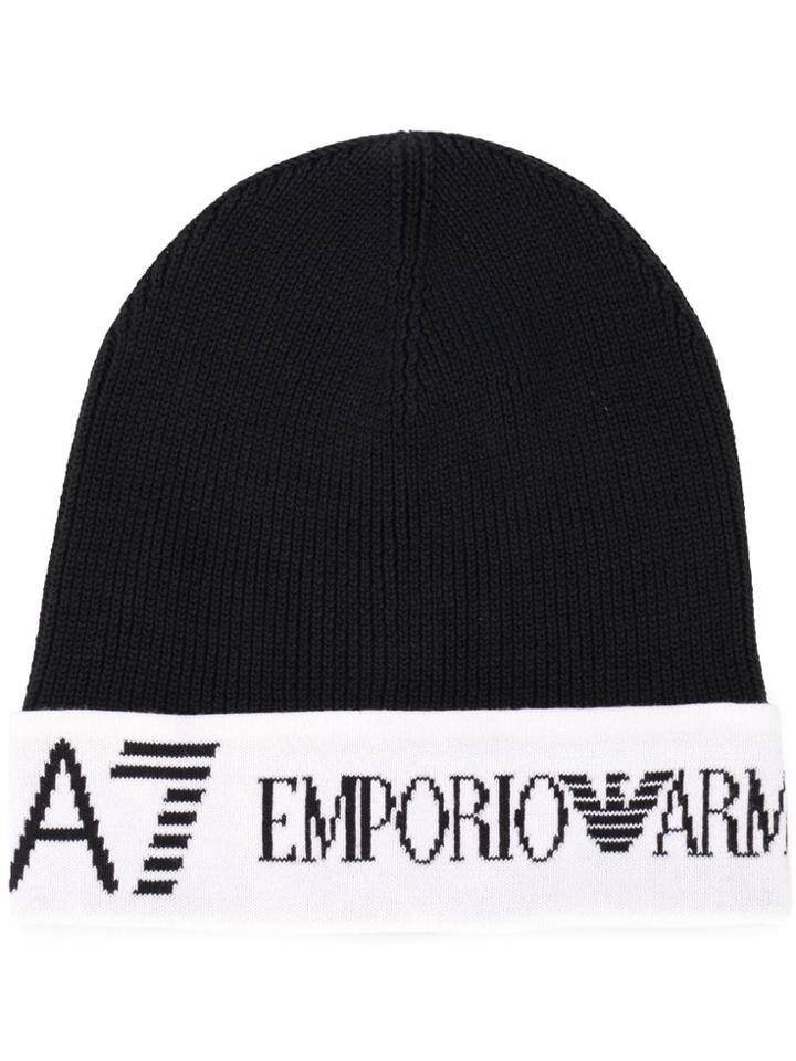 Ea7 Emporio Armani Contrast Logo Beanie - Black