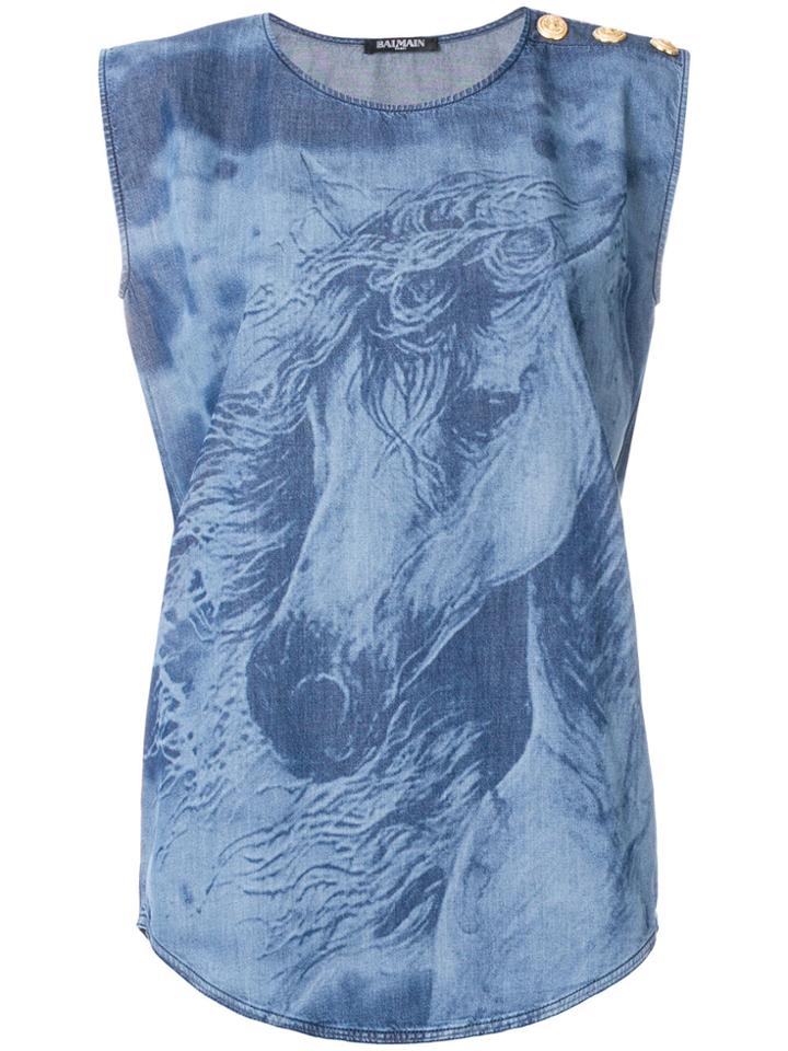 Balmain Button-embellished Denim Blouse - Blue