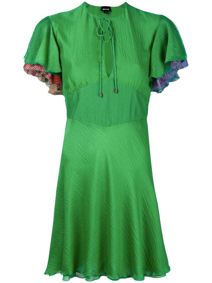 Just Cavalli Flared Dress, Women's, Size: 44, Green, Silk/viscose/polyester
