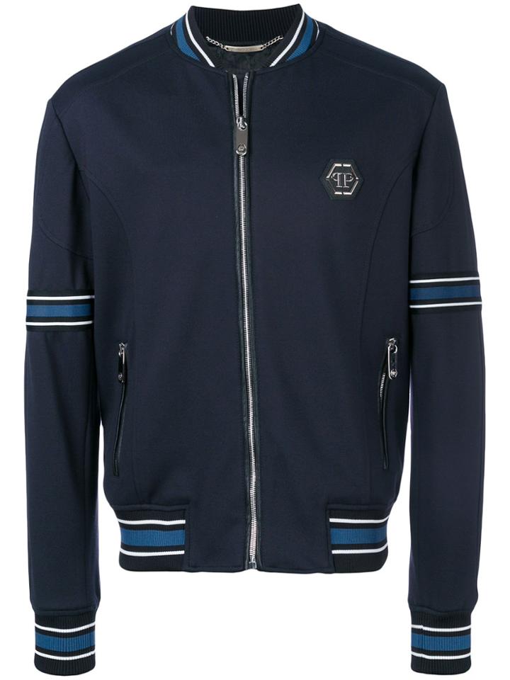 Philipp Plein Stripe Detail Bomber Jacket - Blue
