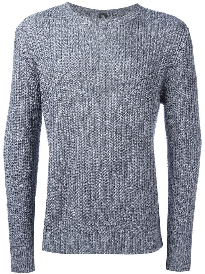 Eleventy Ribbed Knit Jumper, Men's, Size: Large, Blue, Cotton/linen/flax