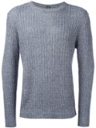 Eleventy Ribbed Knit Jumper, Men's, Size: Large, Blue, Cotton/linen/flax