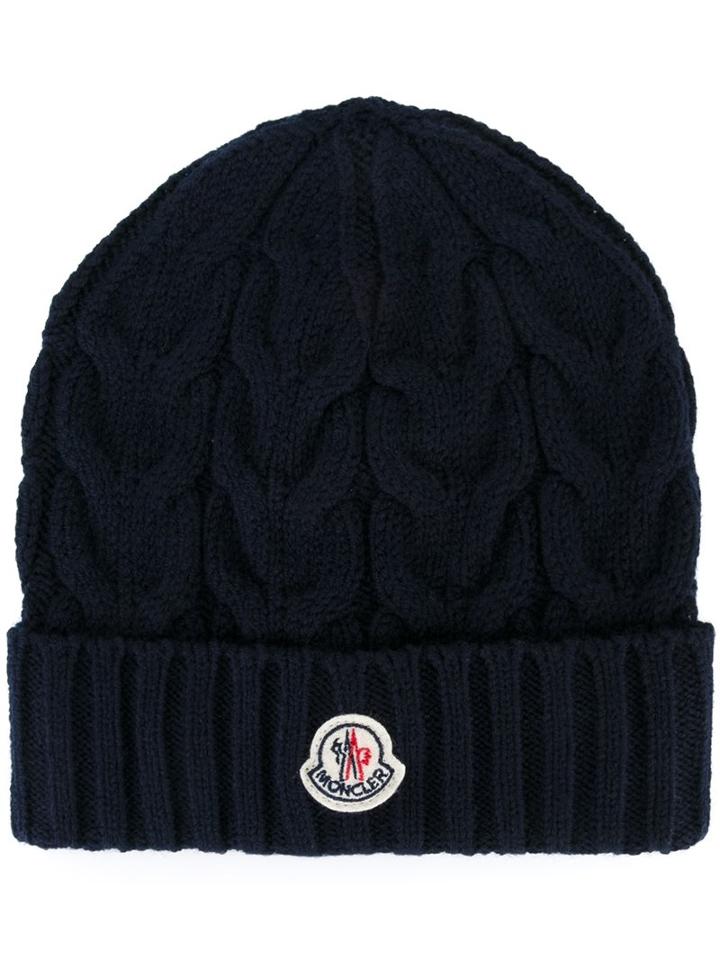 Moncler Kids Cable Knit Beanie, Boy's, Size: 48 Cm, Blue