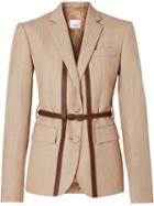 Burberry Leather Harness Detail Wool Tailored Jacket - Neutrals