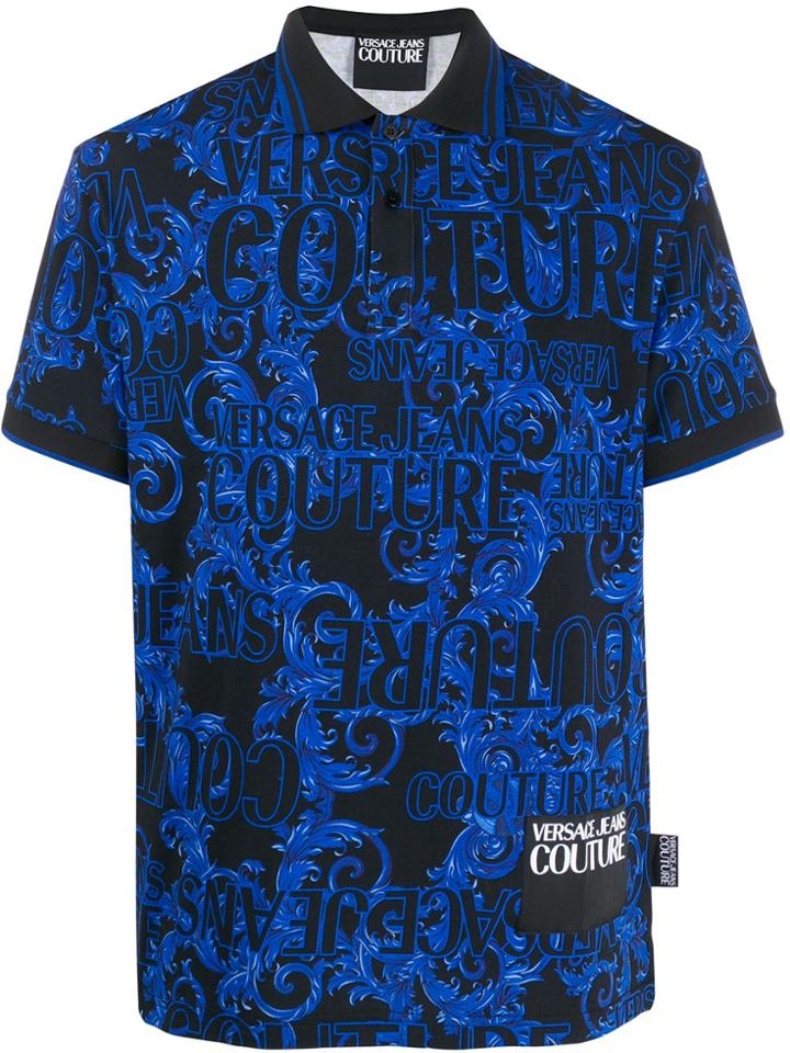 Versace Jeans Couture Baroque Logo Print Polo Shirt - Blue