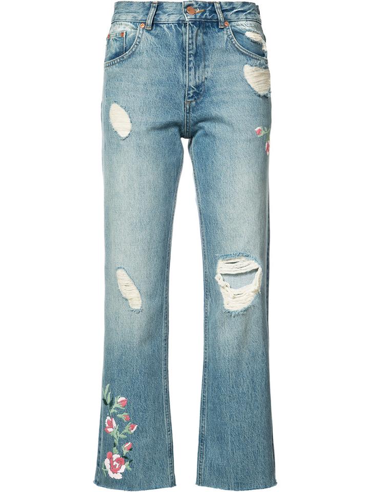 Anine Bing - Distressed Cropped Jeans - Women - Cotton - 27, Women's, Blue, Cotton