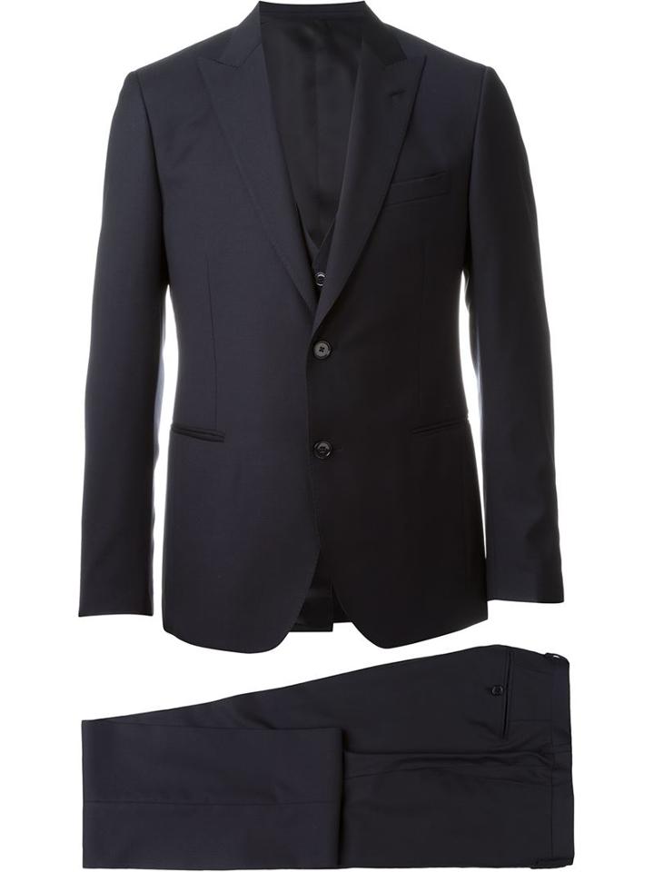 Lardini Three Piece Suit, Men's, Size: 56, Blue, Cotton/viscose/wool