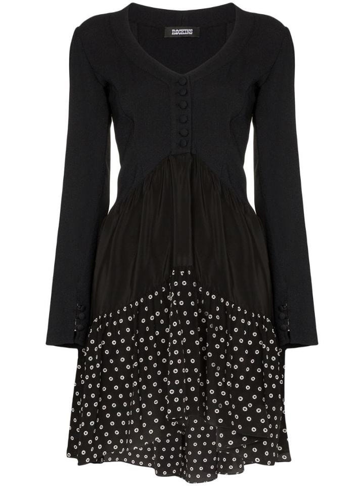 Rockins Cabbage Printed-panel Mini-dress - Black