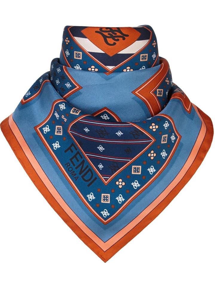 Fendi Silk Kaligraphy Foulard - Blue