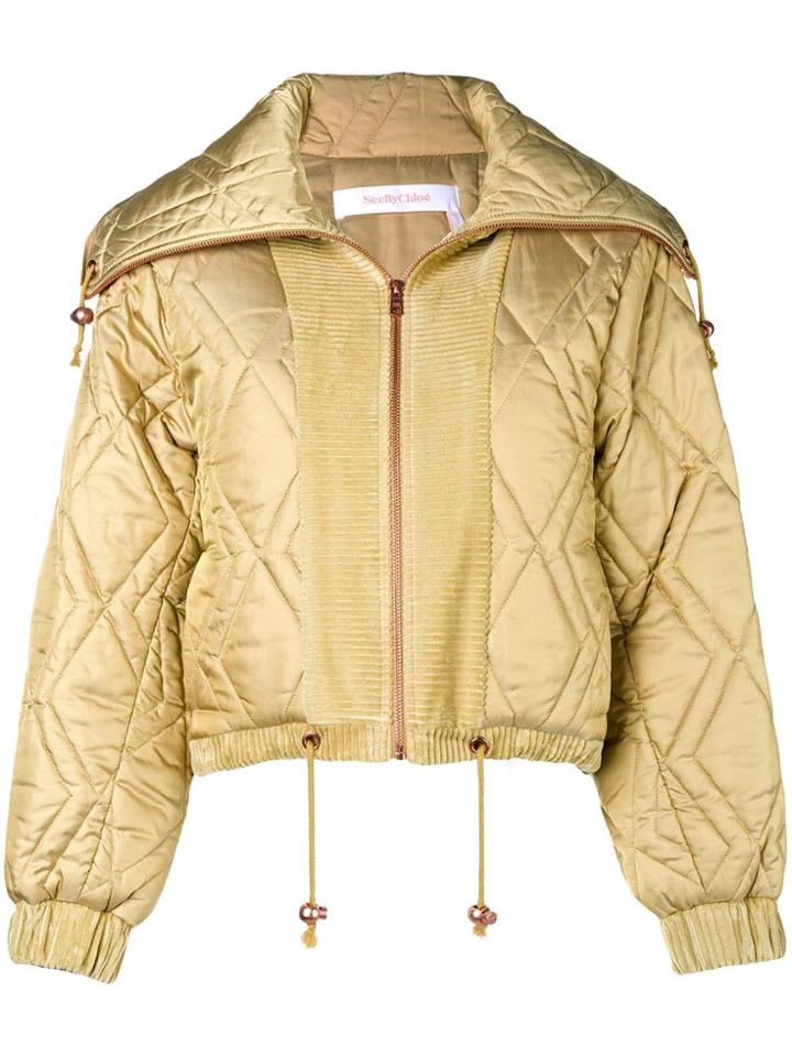 See By Chloé Quilted Satin Bomber Jacket - Yellow & Orange