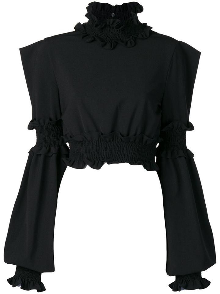 Wandering Gathered Bell Sleeves Blouse - Black